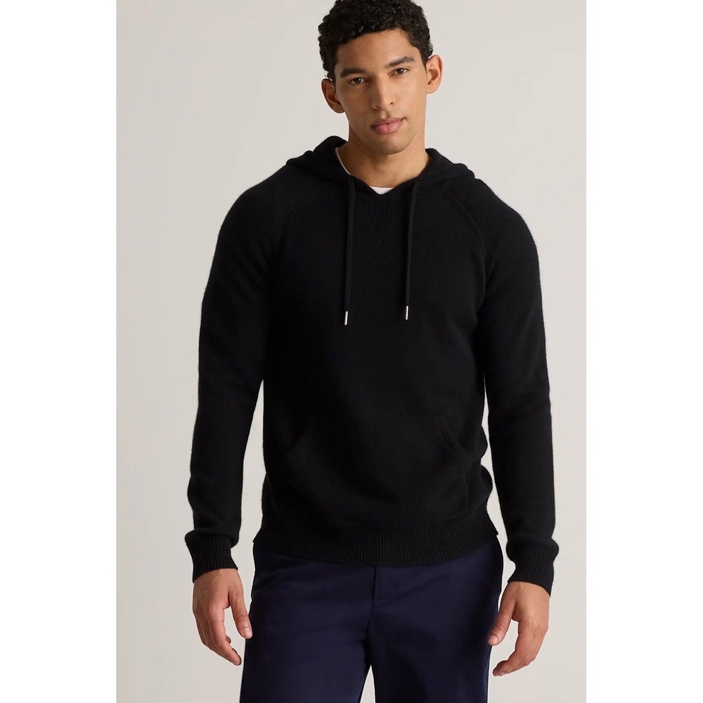 Quince Mens Black 100% Mongolian Cashmere Pullover Hoodie Sweater Large NWT